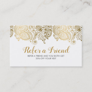Référencement Elégant Gold & White Paisley Lace Carte de référen