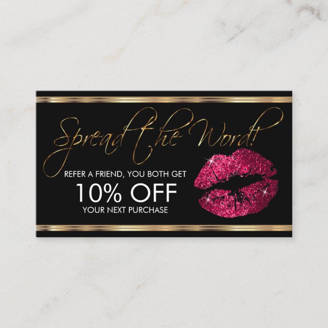 Referenz - Hot Pink Glitzer Lipstick-Geschäft Empfehlungskarte (Vorderseite)
