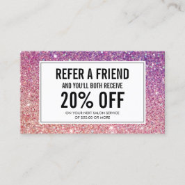 Referenzen mit Lila/rosa Glitzer Salon Empfehlungskarte
