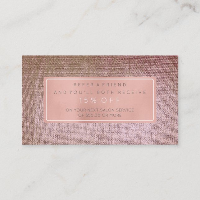 Referenzkarte des Salons Rosa Rose Pinsel Metallic Empfehlungskarte (Vorderseite)