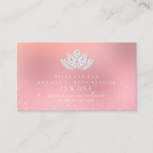 Referenzkarte des Salons Weißer Diamant Lotus Rosa Empfehlungskarte (Vorderseite)