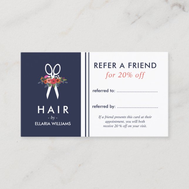 Referenzkarte für Blumenschere Blue Hair Stylist Empfehlungskarte (Vorderseite)
