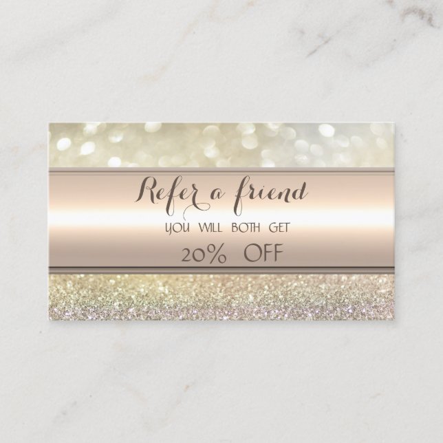 Referenzkarte für Elegant Stripe Bokeh-Glitzer Empfehlungskarte (Vorderseite)