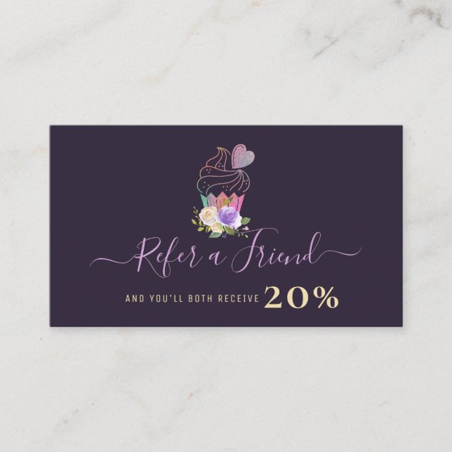 Referenzkarte für lila personalisierte Bäckerei Visitenkarte (Vorderseite)