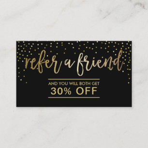 Referenzkarte   Moderne Black & Gold Confetti Empfehlungskarte
