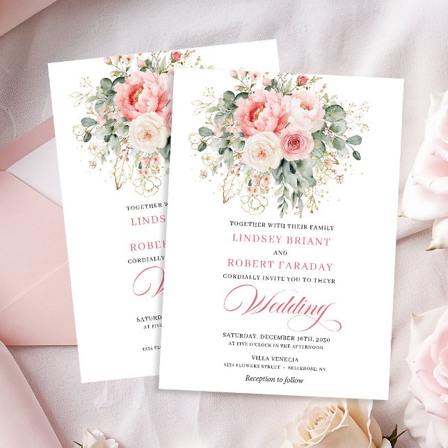 Refined Blush Floral Gold Wedding Invitation Einladung (Refined Blush Floral Gold Wedding Invitation)