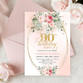 Refined Blush Roses Gold Minimal 90th Birthday Einladung