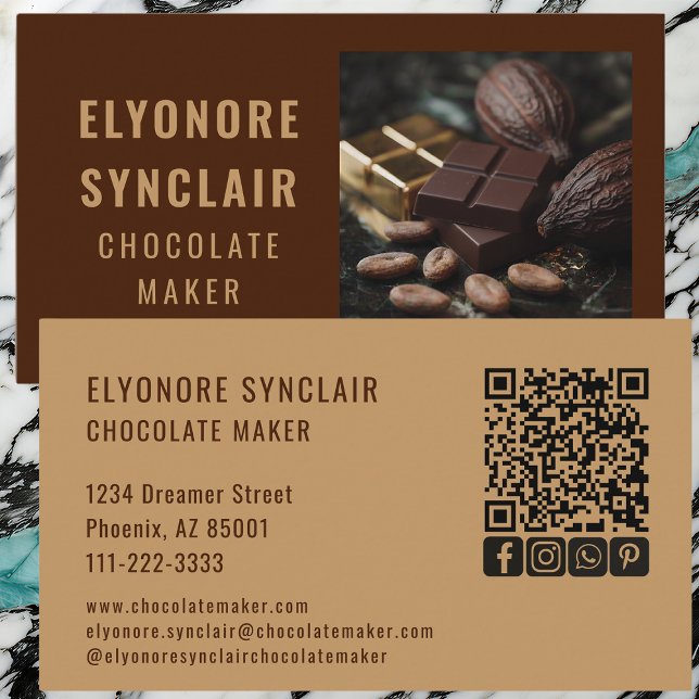 Refined Brown Chocolate Maker Photo Social QR Code Visitenkarte (Von Creator hochgeladen)