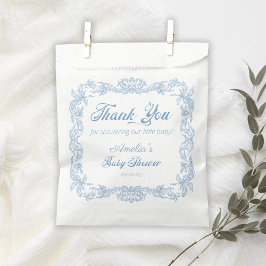 Refined Dusty Blue Baroque Frame Baby Dusche Geschenktütchen