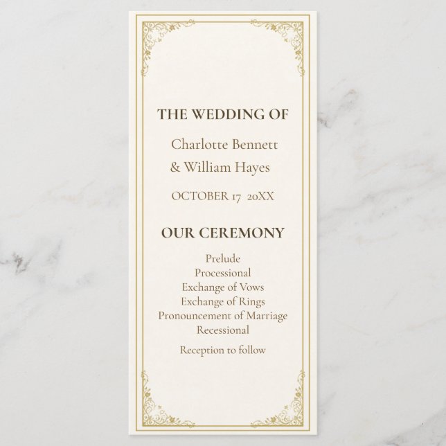 Refined Gold Frame Wedding Program Programm (Vorderseite)