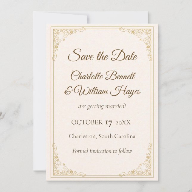 Refined Gold Frame Wedding Save the Date (Vorderseite)