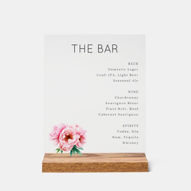 Refined Gray Minimalist Bar Menu Acrylschild (Vorderseite)