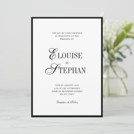 Refined Script Black White QR Code Details Wedding Einladung