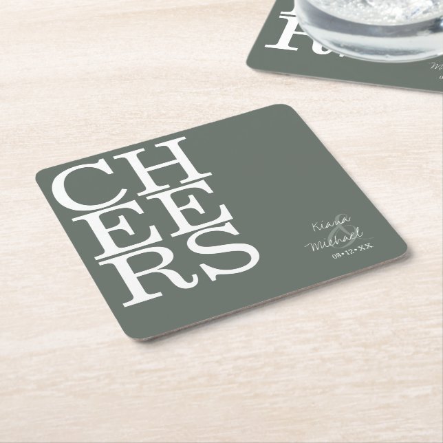 Reflections Wedding Cheers Sage Green ID774 Rechteckiger Pappuntersetzer (angewinkelt)