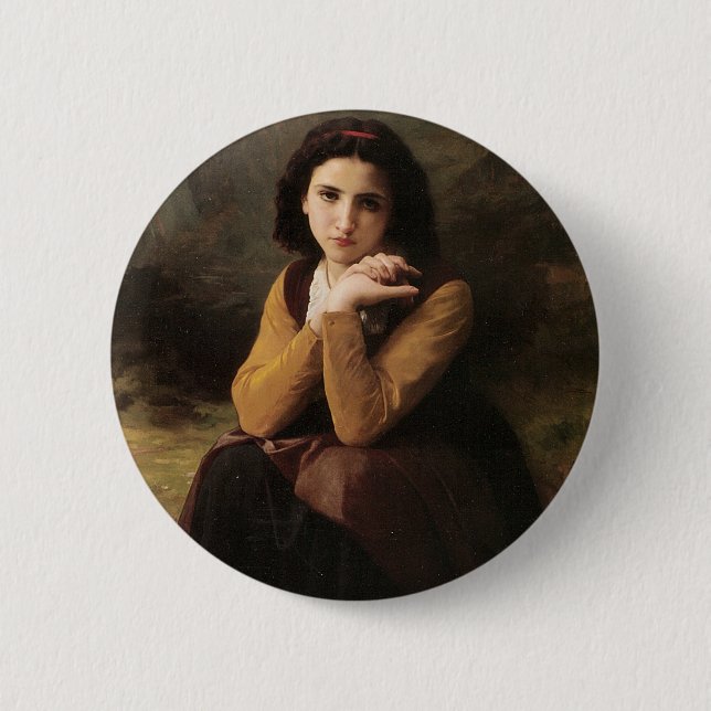 Reflective Beauty (Mignon Pensive) 1869 Bouguereau Button (Vorderseite)