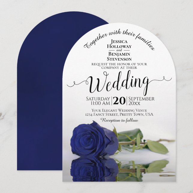 Reflektieren der blauen Navy-Rose Elegante romanti Einladung (Vorne/Hinten)
