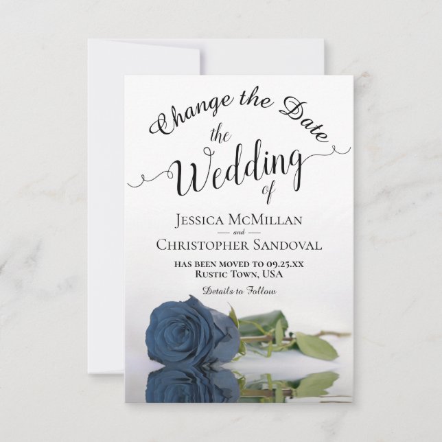 Reflektieren der Hochzeitspläne von Steel Blue Ros Save The Date (Vorderseite)