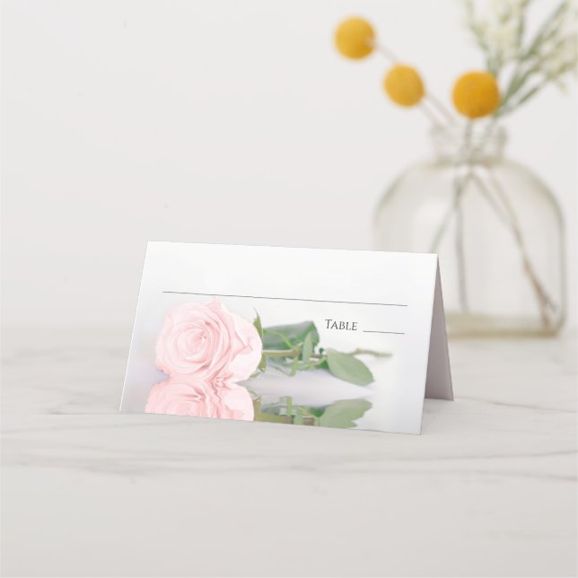 Reflektieren des Blus Pink Rose Elegant Hochzeitst Platzkarte (Vorderseite)