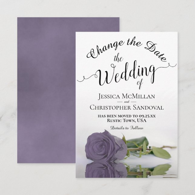 Reflektieren von dusty Lila Rose Change Wedding Pl Save The Date (Vorne/Hinten)