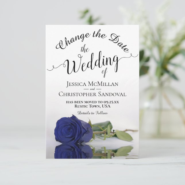Reflektieren von Hochzeitsplänen für die Blaue Ros Save The Date (Stehend Vorderseite)