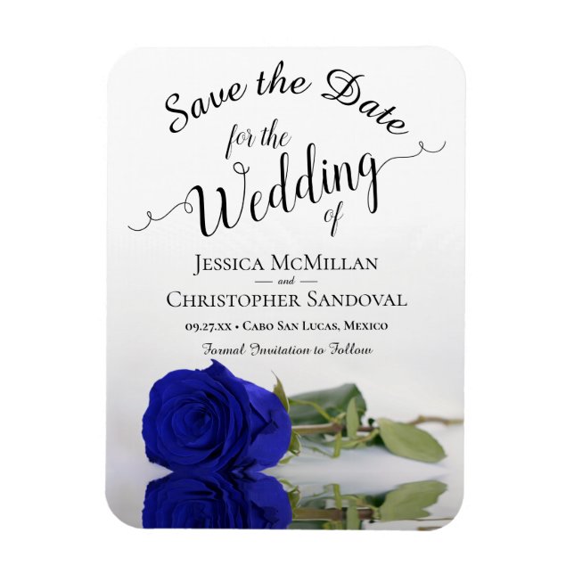 Reflektieren von Royal Blue Rose Wedding Save the  Magnet (Vertikal)