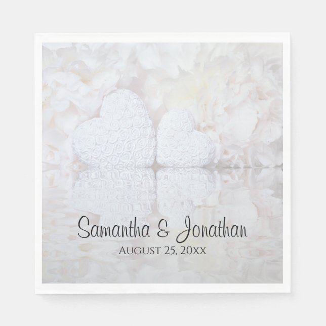 Reflektieren von White Hearts & Peonies Elegante H Serviette (Vorderseite)