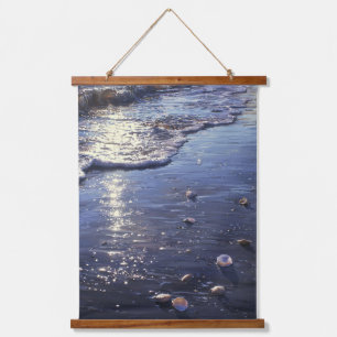 Reflektierende Gezeiten und Muscheln Sonnenunterga Wandteppich Mit Holzrahmen
