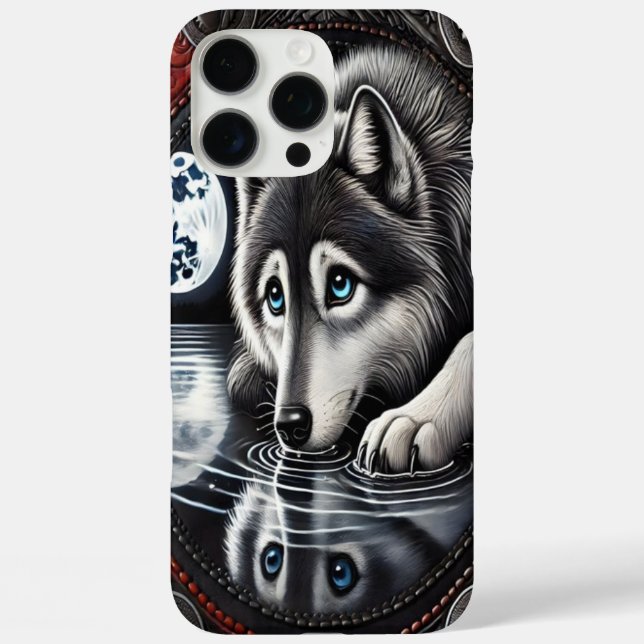 Reflektierendes Weißwolf-Design iPhone 16 Pro Max Hülle (Rückseite)