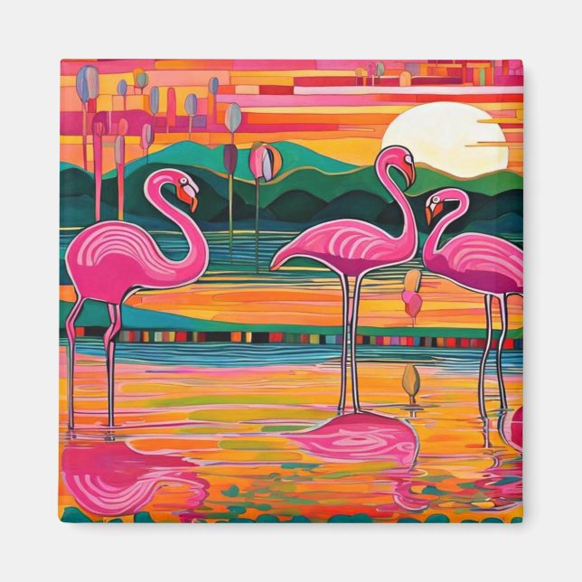Reflektierte rosa Flamingos  Magnet (Vorne)