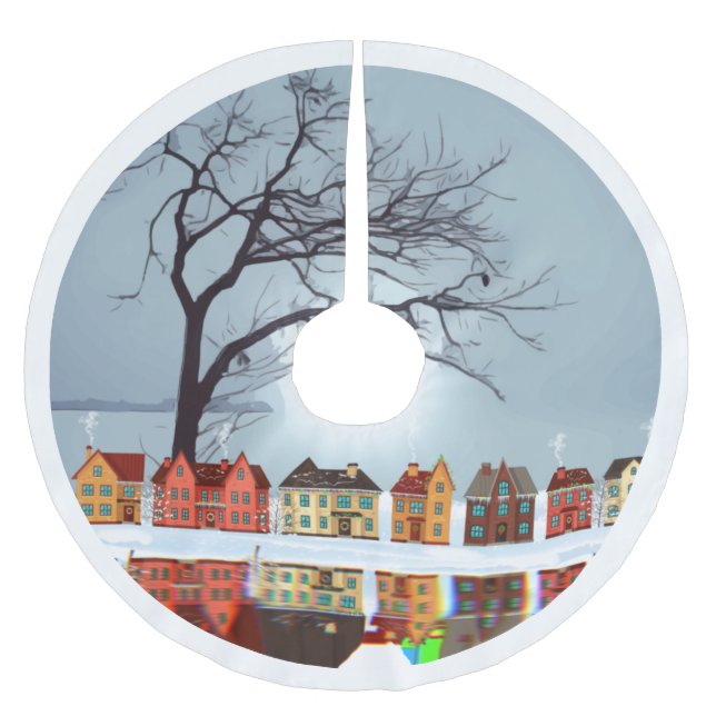 Reflektion des Sees Polster Tree Ski Polyester Weihnachtsbaumdecke (Vorderseite)