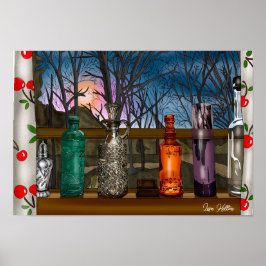 Reflektion | Farbige Glasvasen im Fensterbereich Poster