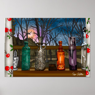 Reflektion   Farbige Glasvasen im Fensterbereich Poster