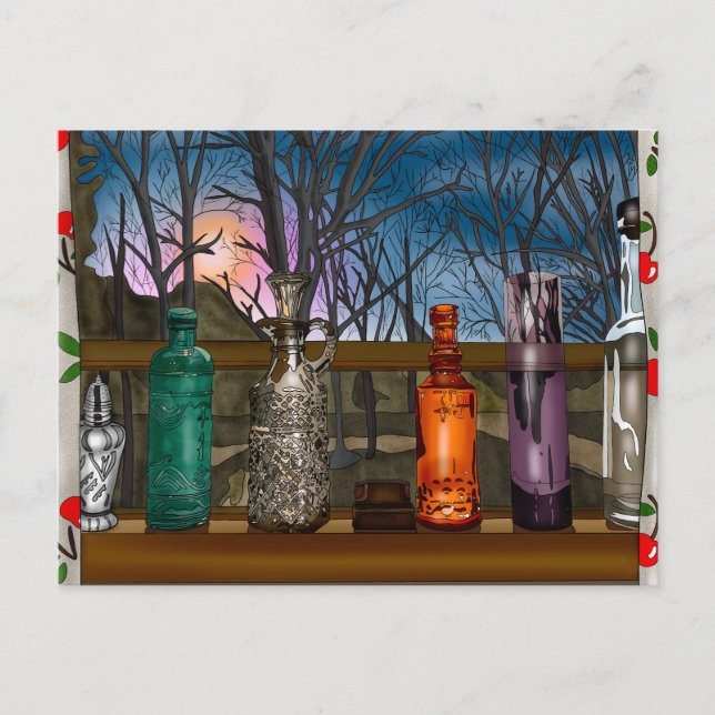 Reflektion | Farbige Glasvasen im Fensterbereich Postkarte (Vorderseite)