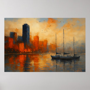 Reflektionen der Stadtlandschaft von Ember Bay Poster