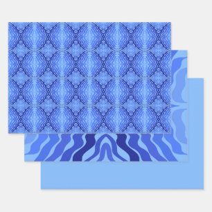 Reflektive blaue Wellen Moderne Kunst des abstrakt Geschenkpapier Set