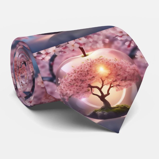 "Reflektive Schönheit: Glasapfel mit Blossom-Baum Krawatte (Gerollt)