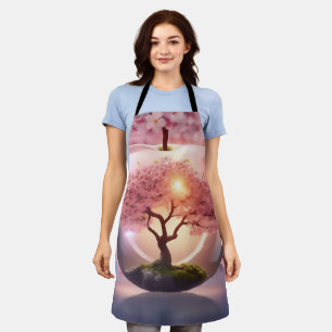 "Reflektive Schönheit: Glasapfel mit Blossom-Baum Schürze