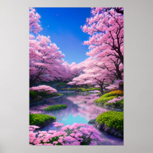 Reflexionsstrom, Frühlingsgarten Poster