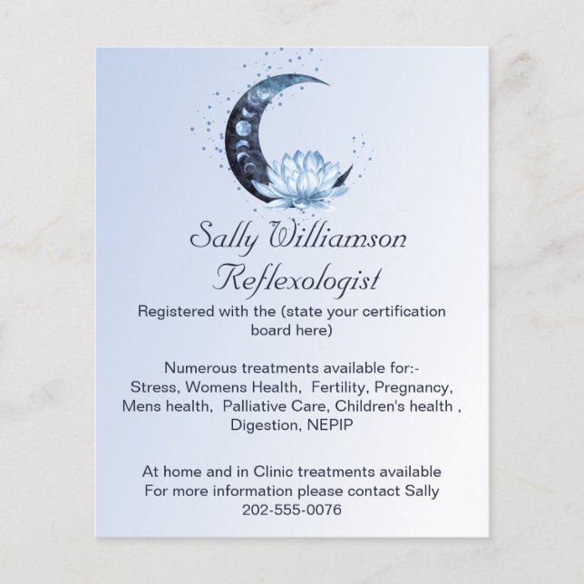 Reflexologie Blue Lotus Blume Moon Business Flyer (Vorne)