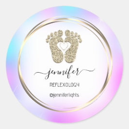 Reflexologie Herz füttert Gold Holograph Gold Fram Runder Aufkleber