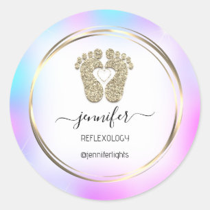 Reflexologie Herz füttert Gold Holograph Gold Fram Runder Aufkleber