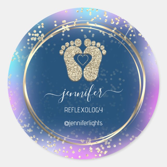 Reflexologie Herzfühlohlograph Gold Frame Blue Runder Aufkleber (Vorderseite)