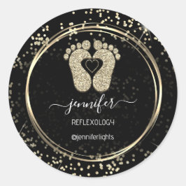 Reflexologie Herzfußbett Confetti Gold Glitzer Bla Runder Aufkleber