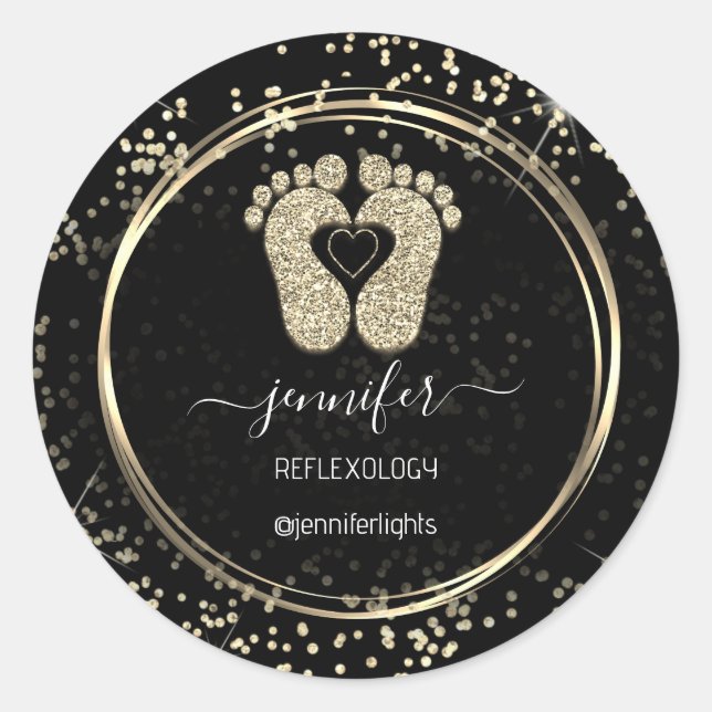 Reflexologie Herzfußbett Confetti Gold Glitzer Bla Runder Aufkleber (Vorderseite)