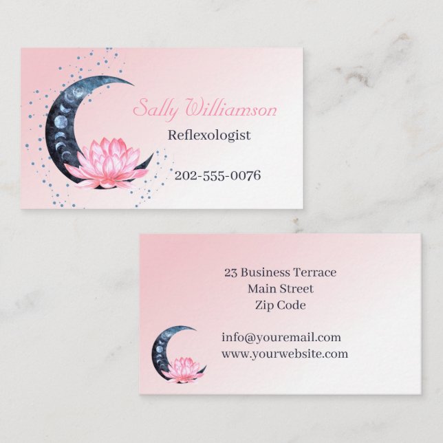 Reflexologie Rosa Lotus Blume Moon Visitenkarte (Vorne/Hinten)