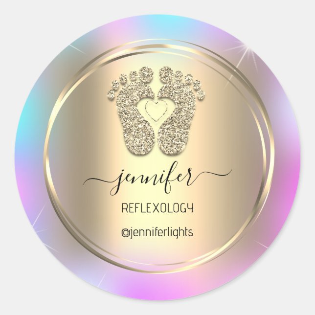 Reflexology Baby Feet Gold Holograph Gold Feet Runder Aufkleber (Vorderseite)