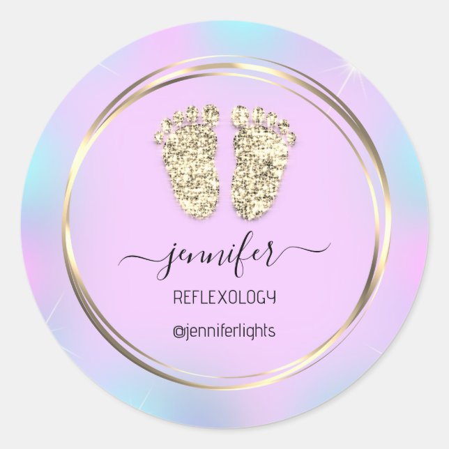 Reflexology Baby Feet Gold Holographic Runder Aufkleber (Vorderseite)