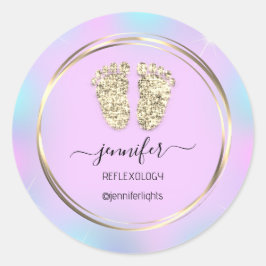 Reflexology Baby Feet Gold Holographic Runder Aufkleber