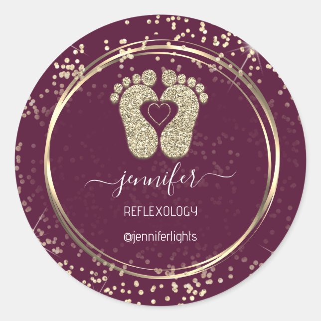 Reflexology Feet Confetti Gold Glitzer Marsala Runder Aufkleber (Vorderseite)