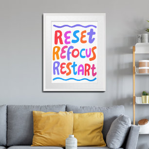 REFOCUS RETART NEUSTART Farbige Fun Bubble Letters Poster